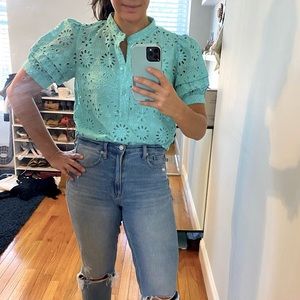 J.Crew Puff-sleeve popover top in eyelet